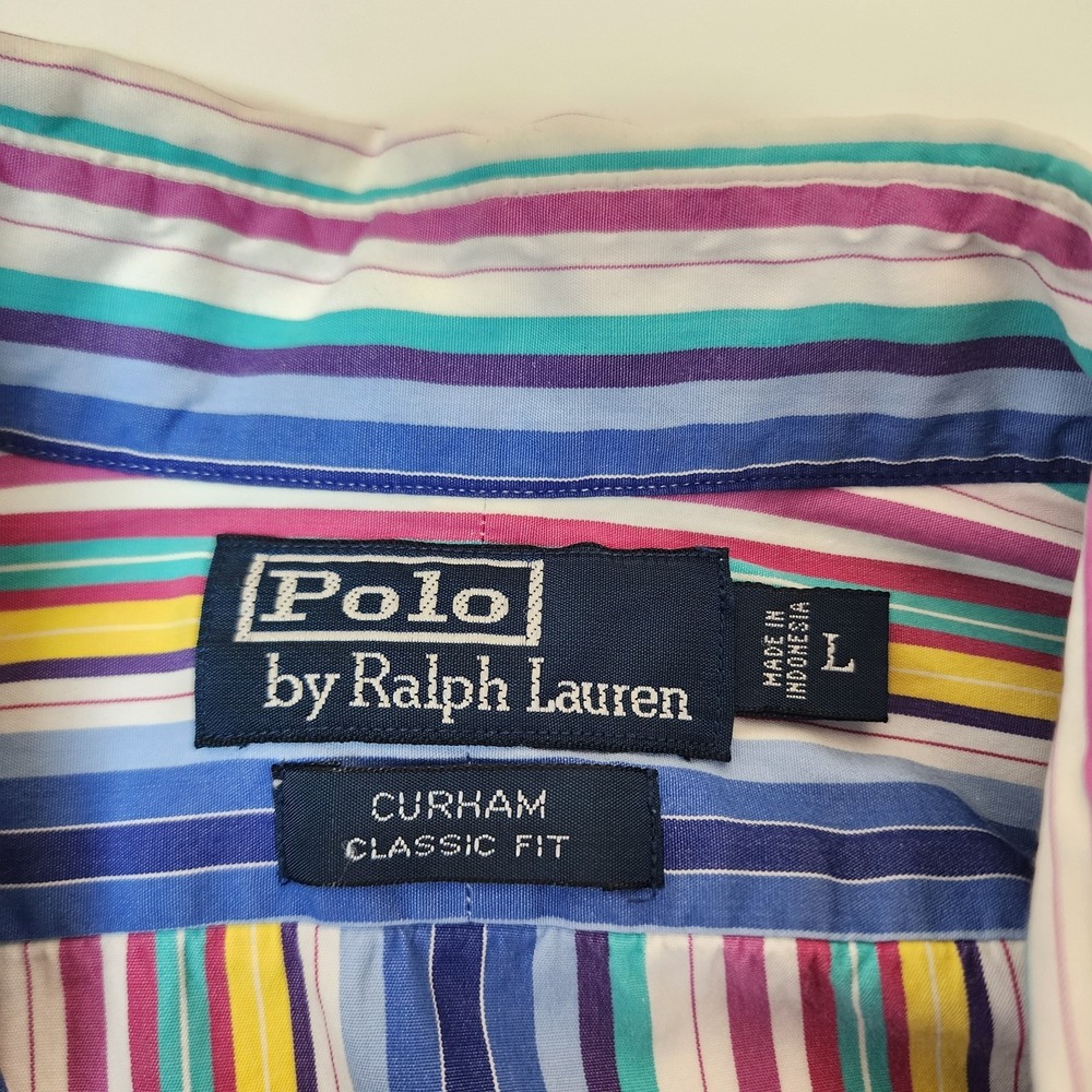 Polo Ralph Lauren Durham Shirt Men's L Stripe Multicolor Classic Fit Preppy Work - Picture 3 of 9